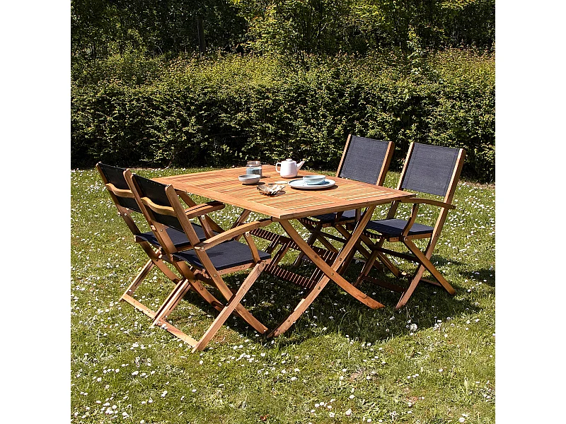 Salón de jardín de madera de acacia  negro 4 pers.