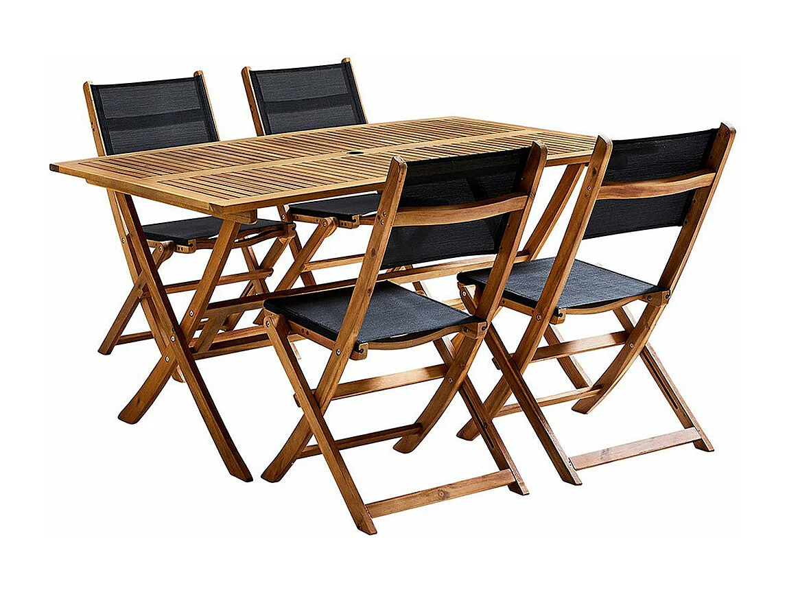 Salón de jardín de madera de acacia  negro 4 pers.