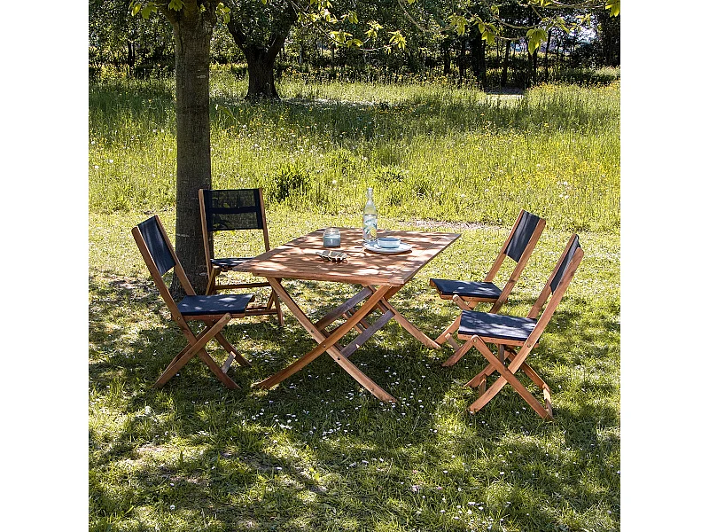 Salón de jardín de madera de acacia  negro 4 pers.