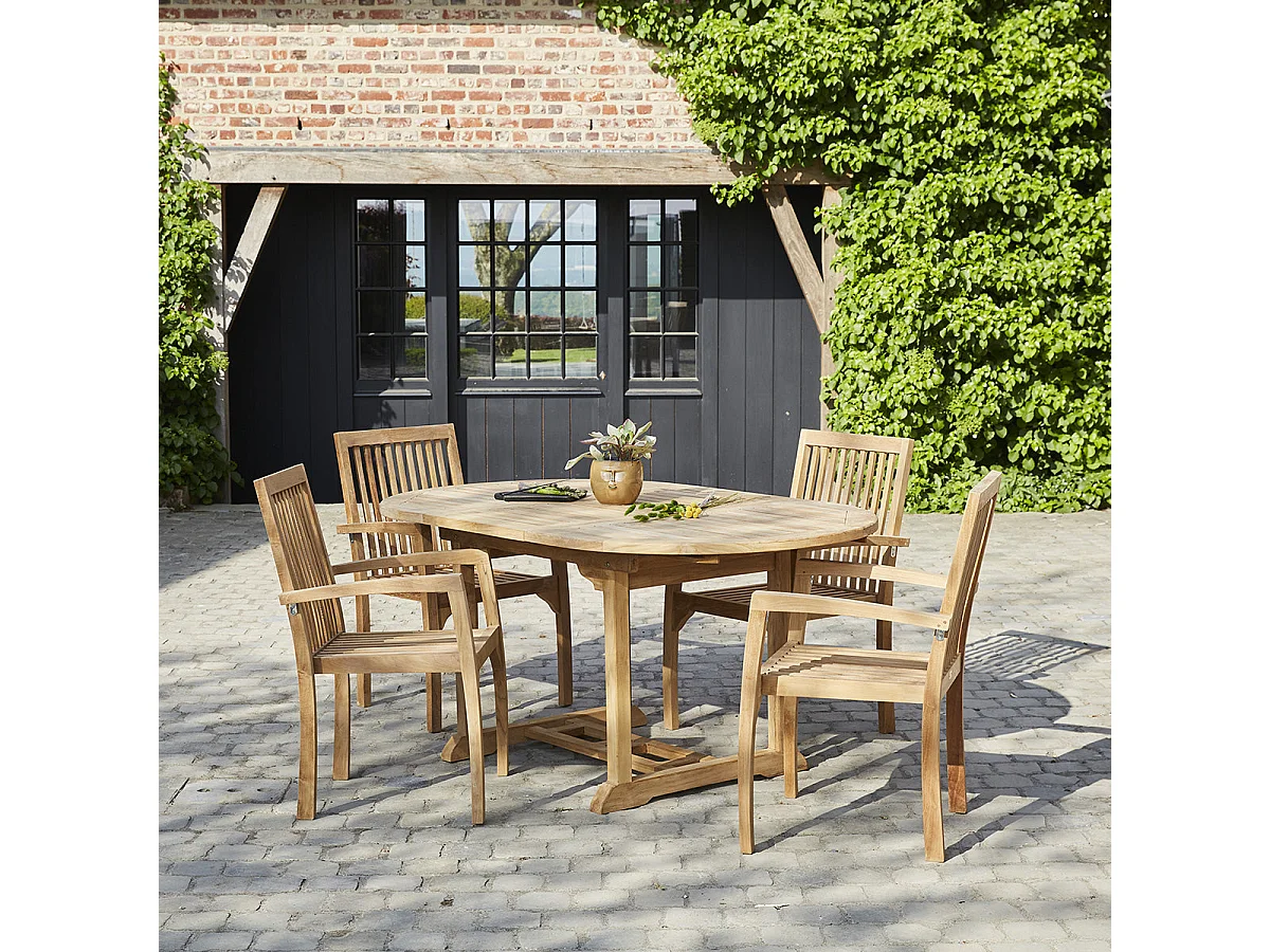 Salon de jardin en teck massif extensible 4/6 places
