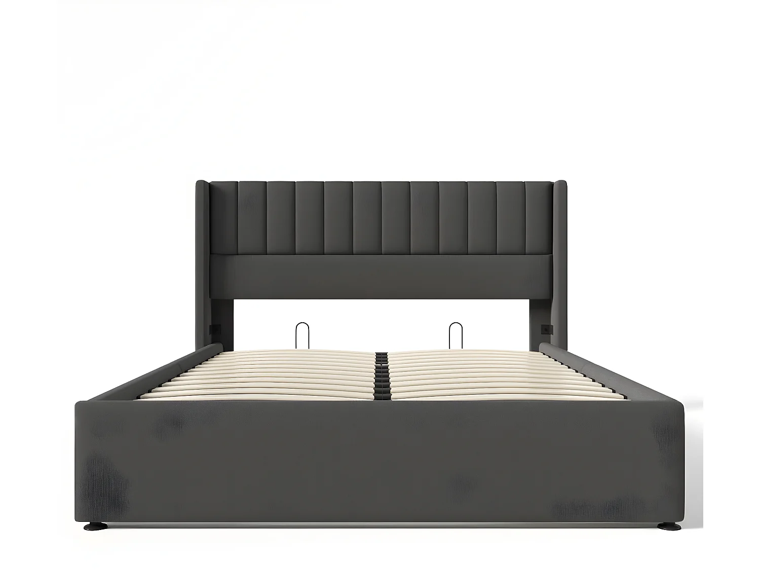 Cama acolchoada para adulto 180 x 1256 cm, sem cabeceira, com faixa LED (monocromática), base com suspensão hidráulica, bege.