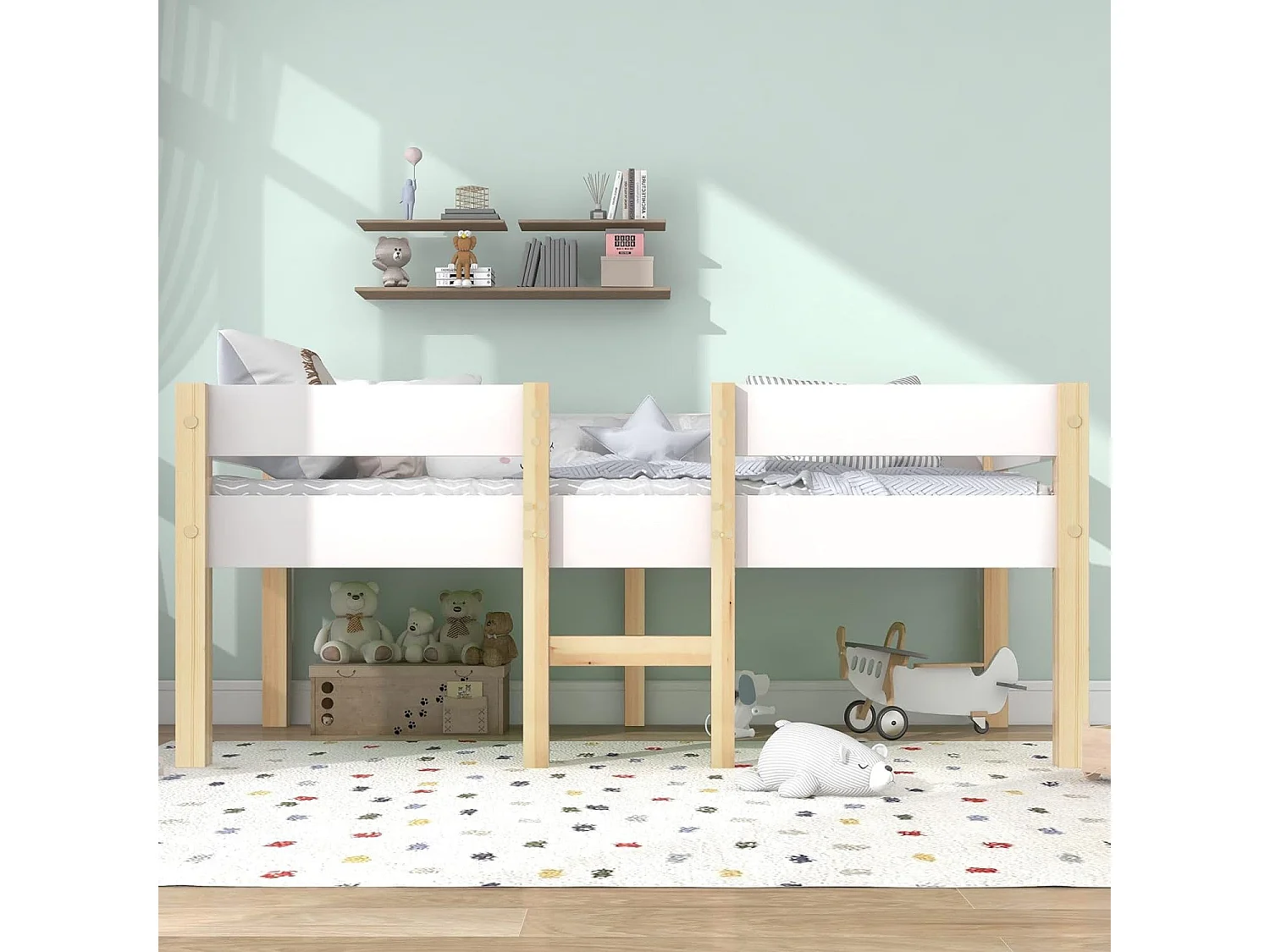 KOMHTOM Lit 90x190 cm,Cadre de lit pour Enfant en Bois Polyvalent avec barrière de sécurité, pour garçons et Filles,Cadre de lit en Bois Massif, Blanc