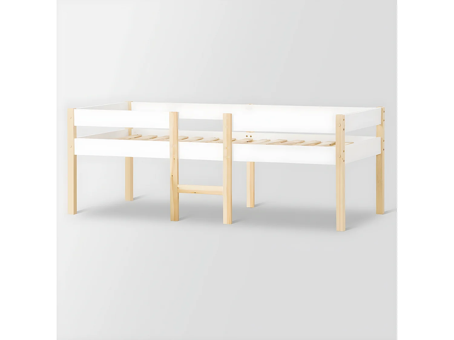 KOMHTOM Lit 90x190 cm,Cadre de lit pour Enfant en Bois Polyvalent avec barrière de sécurité, pour garçons et Filles,Cadre de lit en Bois Massif, Blanc