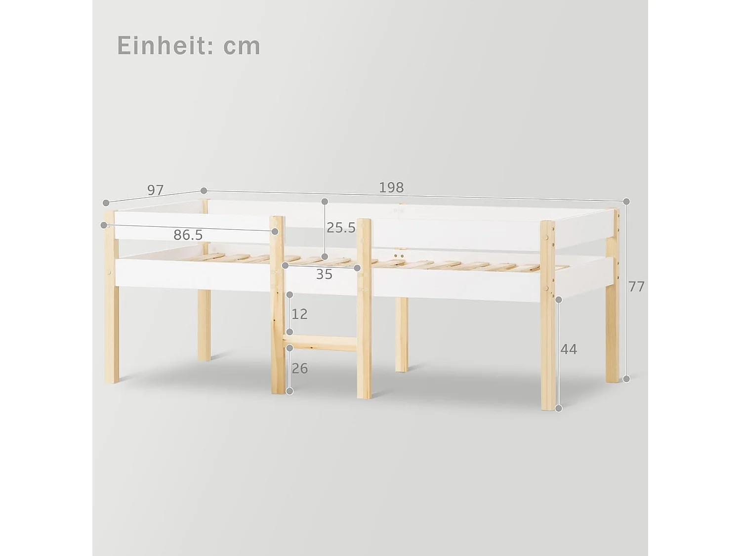 KOMHTOM Lit 90x190 cm,Cadre de lit pour Enfant en Bois Polyvalent avec barrière de sécurité, pour garçons et Filles,Cadre de lit en Bois Massif, Blanc