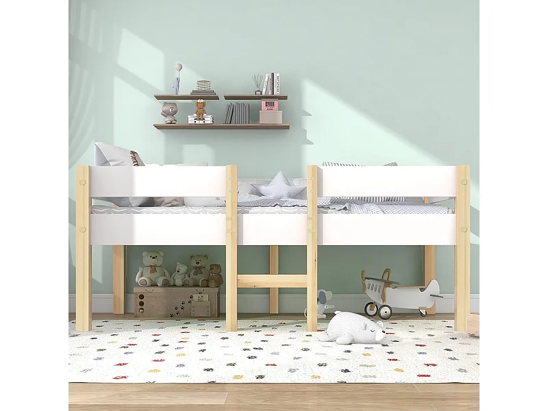 KOMHTOM Lit 90x190 cm,Cadre de lit pour Enfant en Bois Polyvalent avec barrière de sécurité, pour garçons et Filles,Cadre de lit en Bois Massif, Blanc