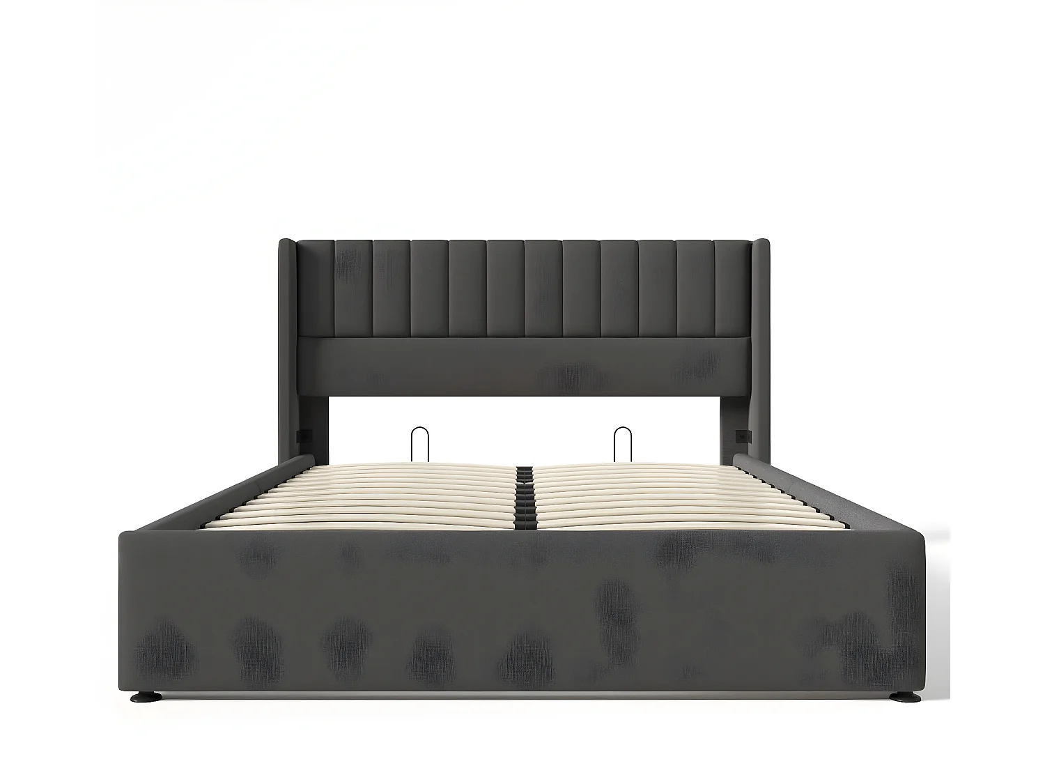 Cama acolchoada para adulto 180 x 754 cm, sem cabeceira, com faixa LED (monocromática), base com suspensão hidráulica, bege.