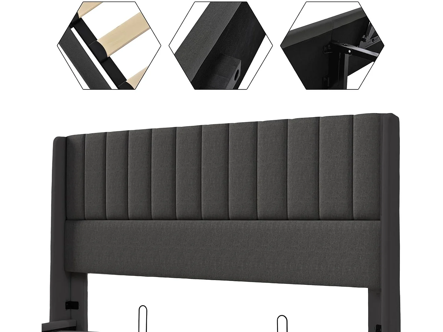 Cama acolchoada para adulto 180 x 994 cm, sem cabeceira, com faixa LED (monocromática), base com suspensão hidráulica, bege.