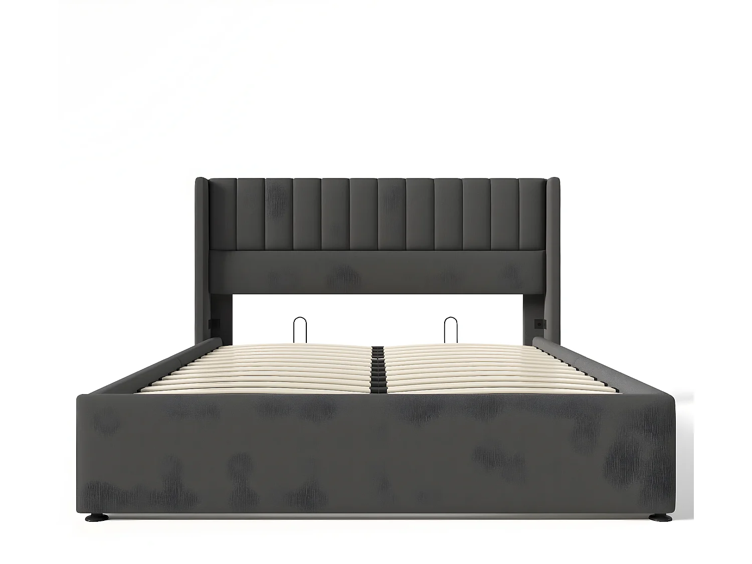 Cama acolchoada para adulto 180 x 994 cm, sem cabeceira, com faixa LED (monocromática), base com suspensão hidráulica, bege.