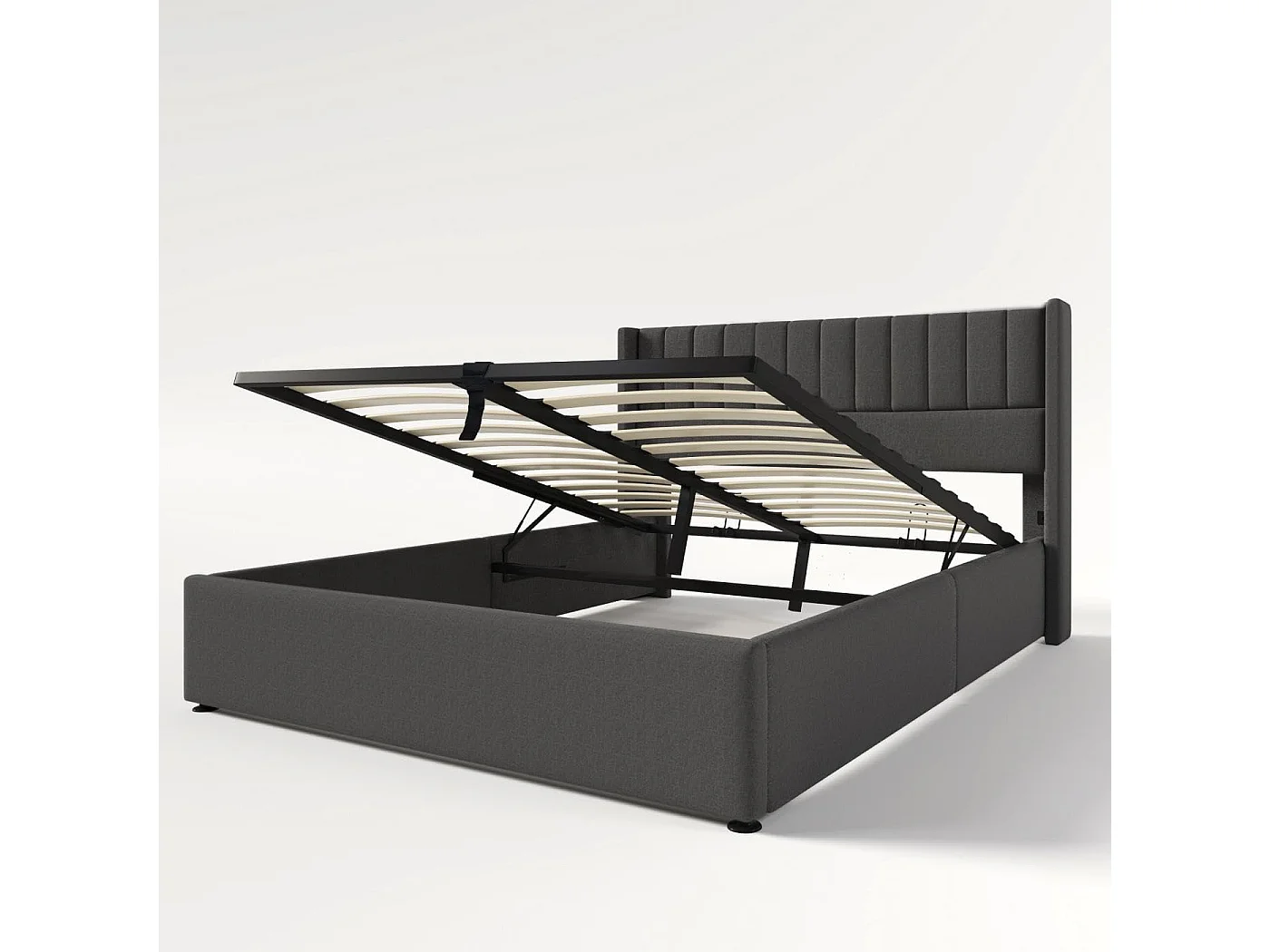 Cama acolchoada para adulto 180 x 994 cm, sem cabeceira, com faixa LED (monocromática), base com suspensão hidráulica, bege.