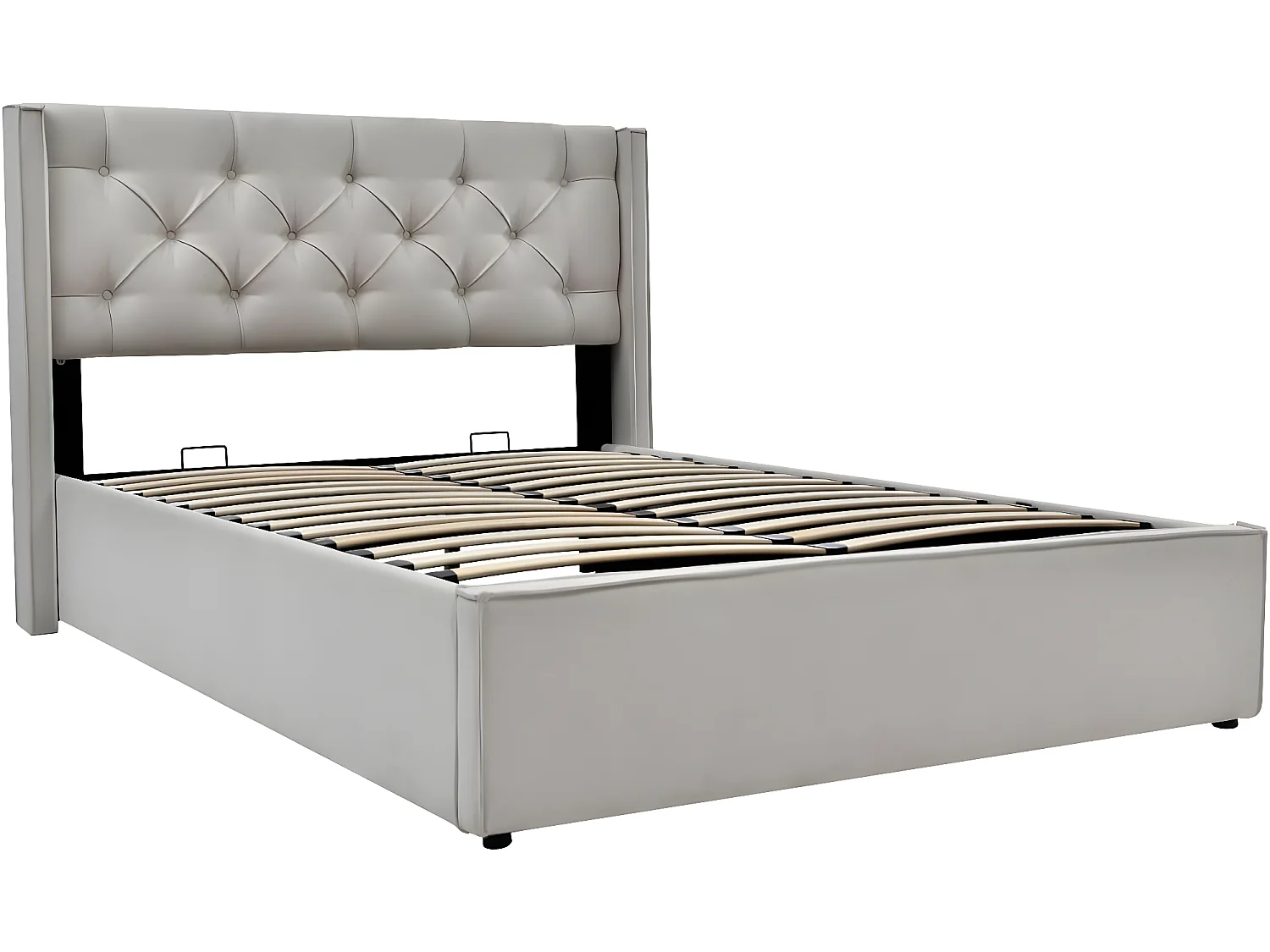 Cama acolchoada para adulto 180 x 673 cm, sem cabeceira, com faixa LED (monocromática), base com suspensão hidráulica, bege.