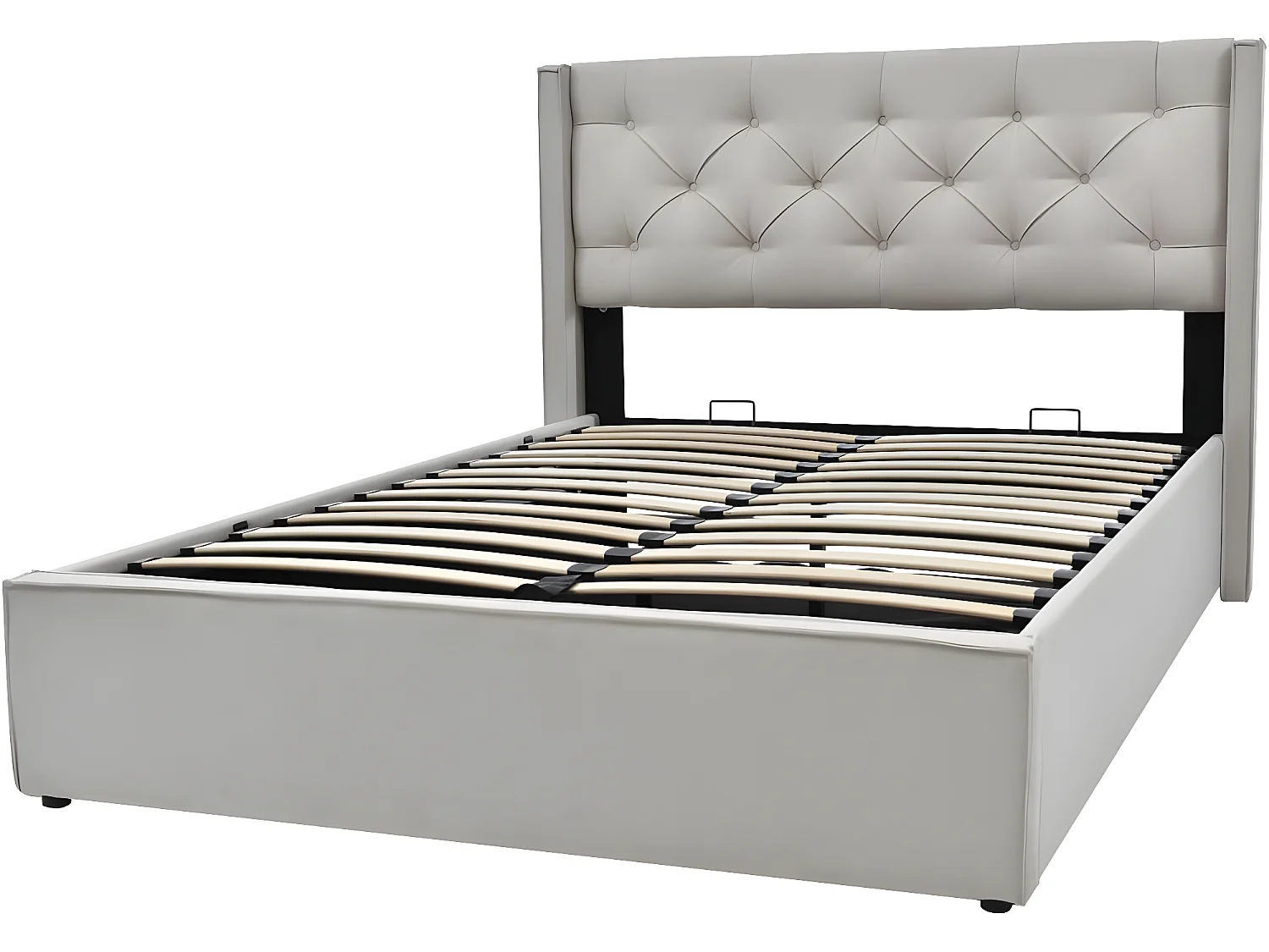 Cama acolchoada para adulto 180 x 673 cm, sem cabeceira, com faixa LED (monocromática), base com suspensão hidráulica, bege.
