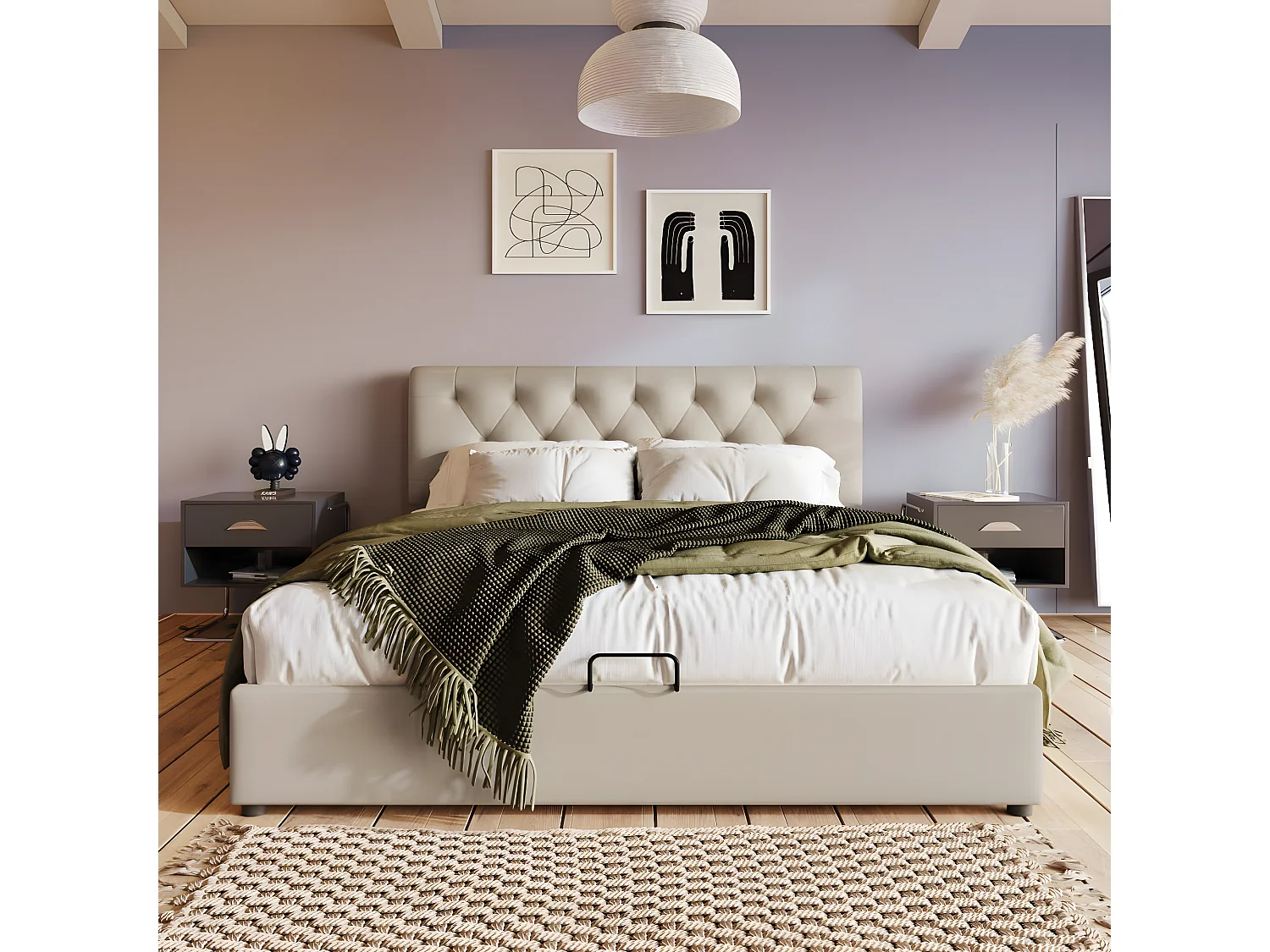 Cama acolchoada para adulto 180 x 1255 cm, sem cabeceira, com faixa LED (monocromática), base com suspensão hidráulica, bege.