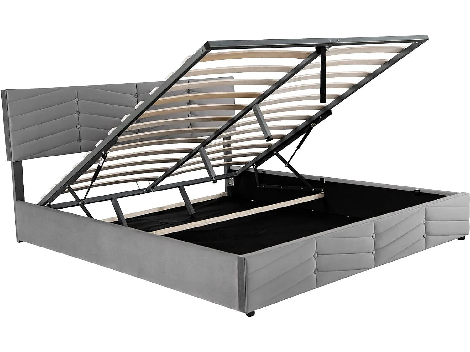 Cama acolchoada para adulto 180 x 236 cm, sem cabeceira, com faixa LED (monocromática), base com suspensão hidráulica, bege.