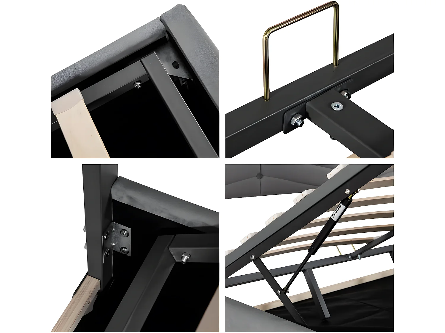 Cama acolchoada para adulto 180 x 236 cm, sem cabeceira, com faixa LED (monocromática), base com suspensão hidráulica, bege.