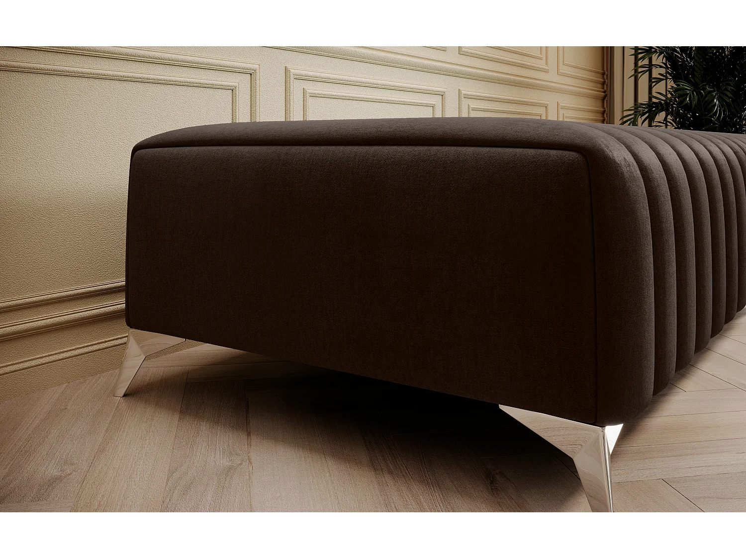Pouf design velours avec pieds en acier chromé LOZA-Marron foncé