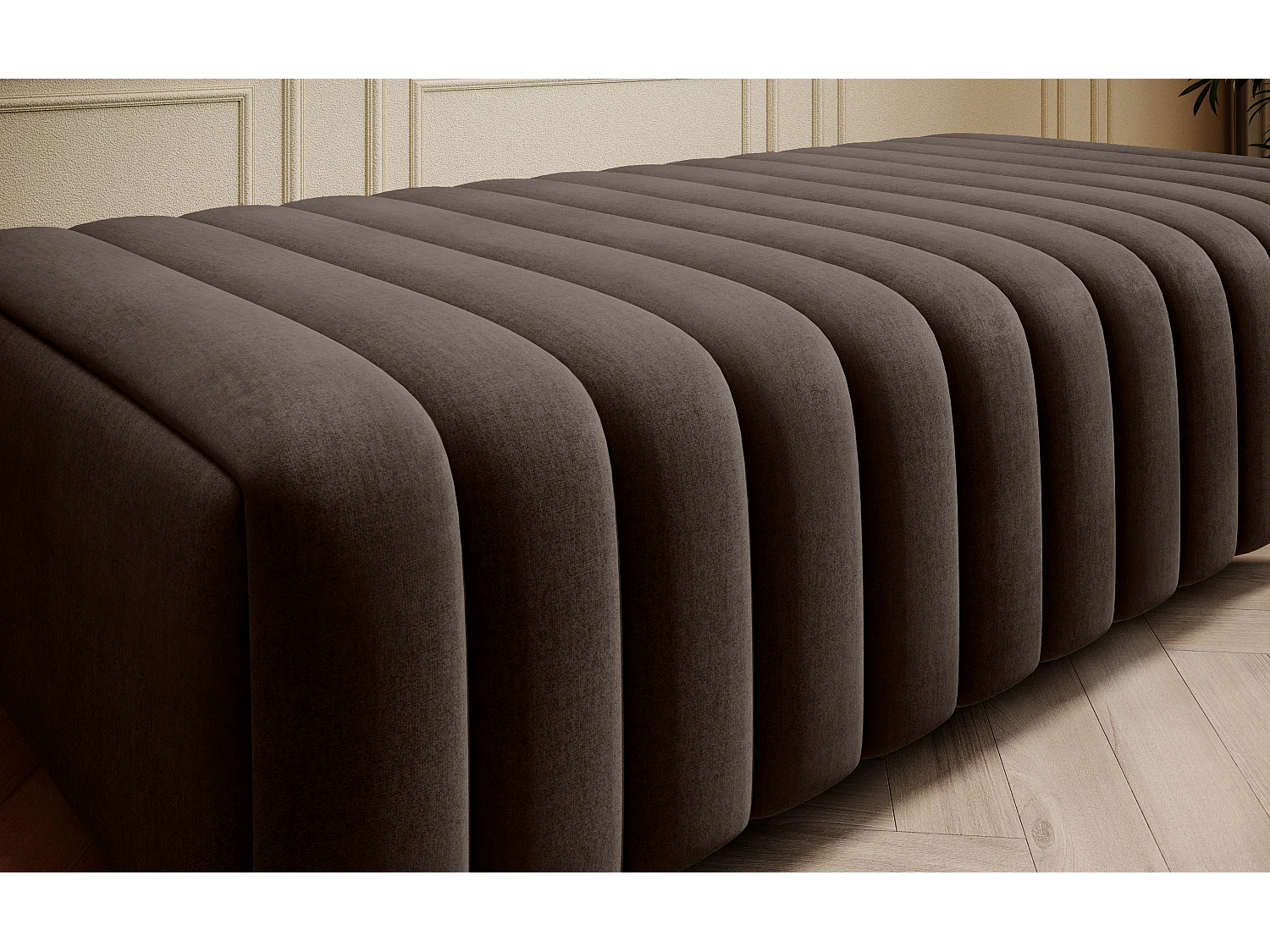 Pouf design velours avec pieds en acier chromé LOZA-Marron foncé