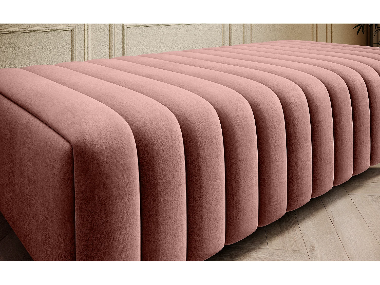 Pouf design velours avec pieds en acier chromé LOZA-Rose