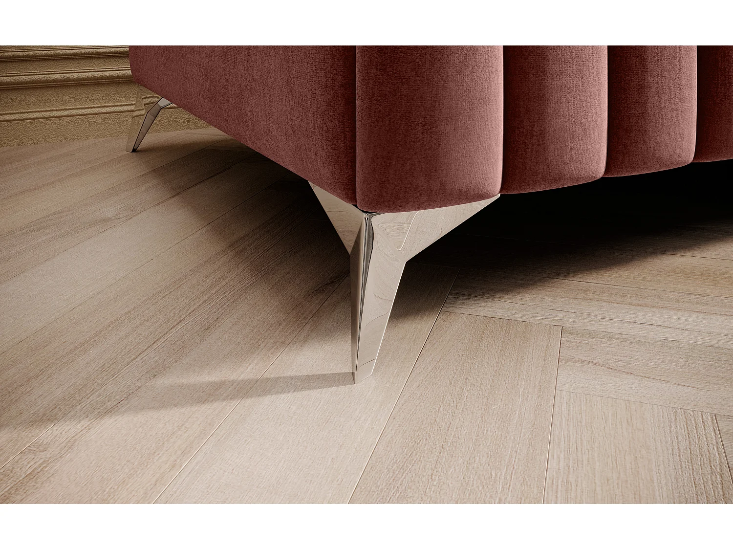 Pouf design velours avec pieds en acier chromé LOZA-Rose