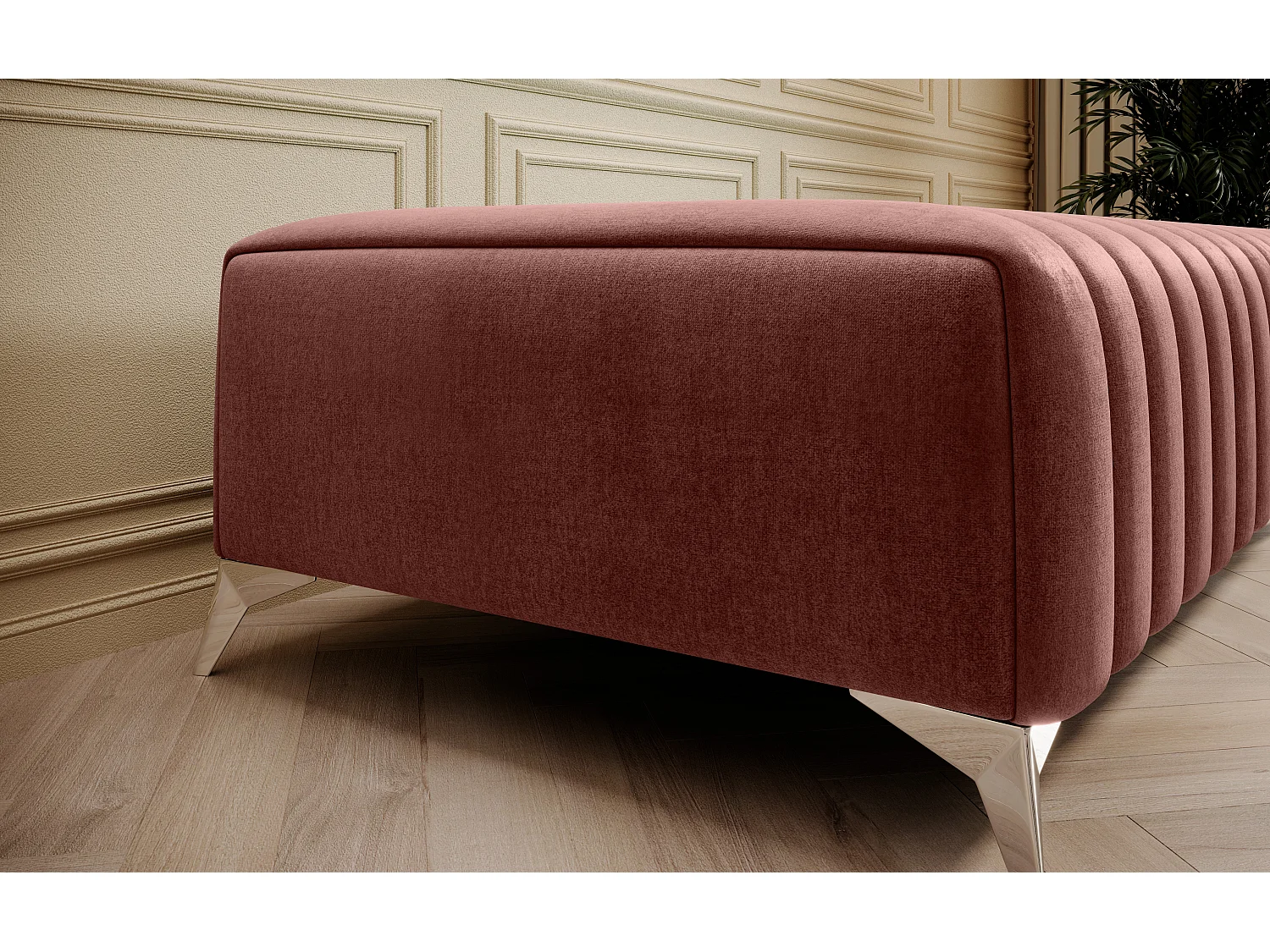 Pouf design velours avec pieds en acier chromé LOZA-Rose