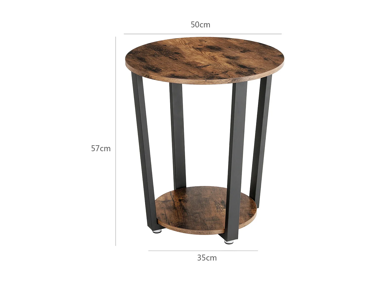 VASAGLE Side Table, Round End Table with Steel Frame, for Living Room, Bedroom, Simple Assembly, Industrial, Rustic Brown and Black LET57X