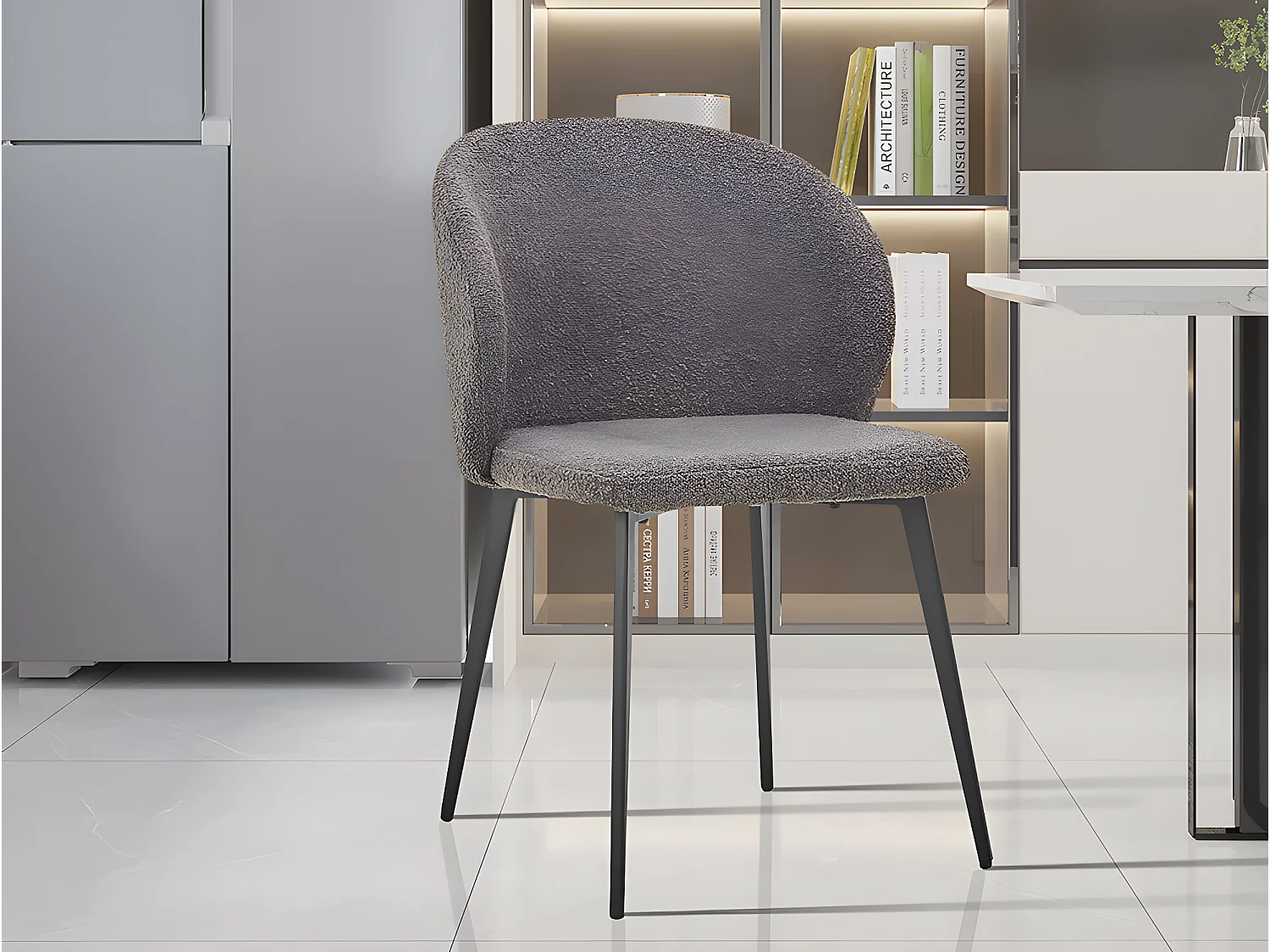 Interiax Eetkamerstoel Livia Bouclé Grijs