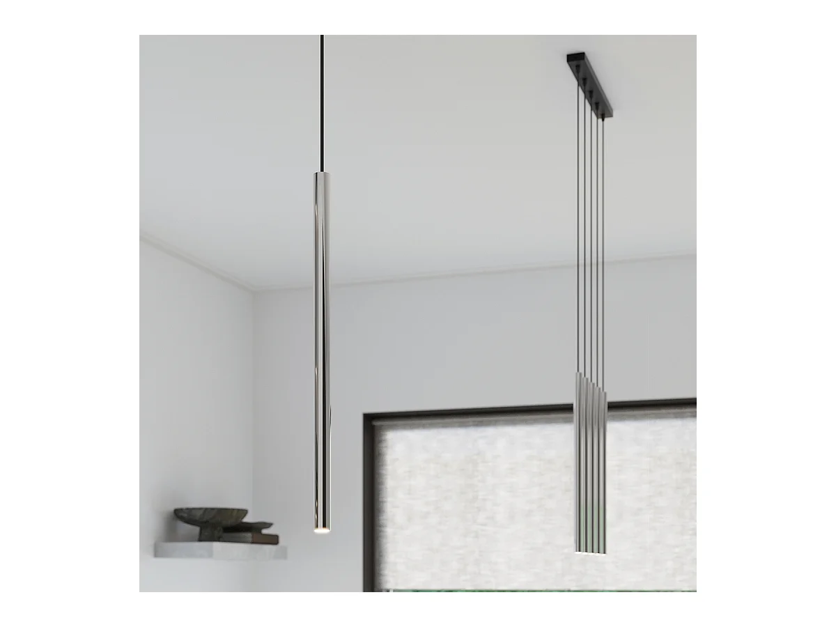 Lampes Suspendues Pastelo Moderne En Acier - 1 Sources Lumineuses - L.8 X H.100 Cm - Chrome