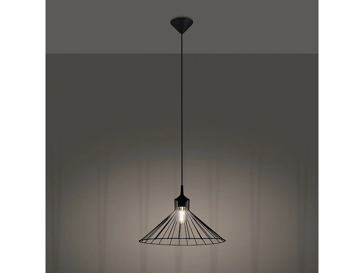 Lampe Suspendues Eda Industriel En Acier - 1 Sources Lumineuses - L.40 X H.86 Cm - Noir