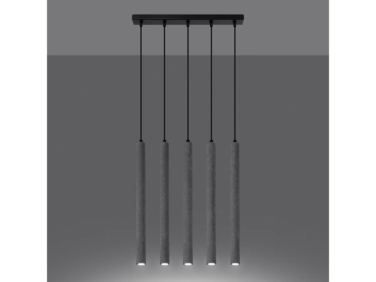 Lampes Suspendues Pastelo Moderne En Béton - 5 Sources Lumineuses - L.45 X H.110 Cm - Gris