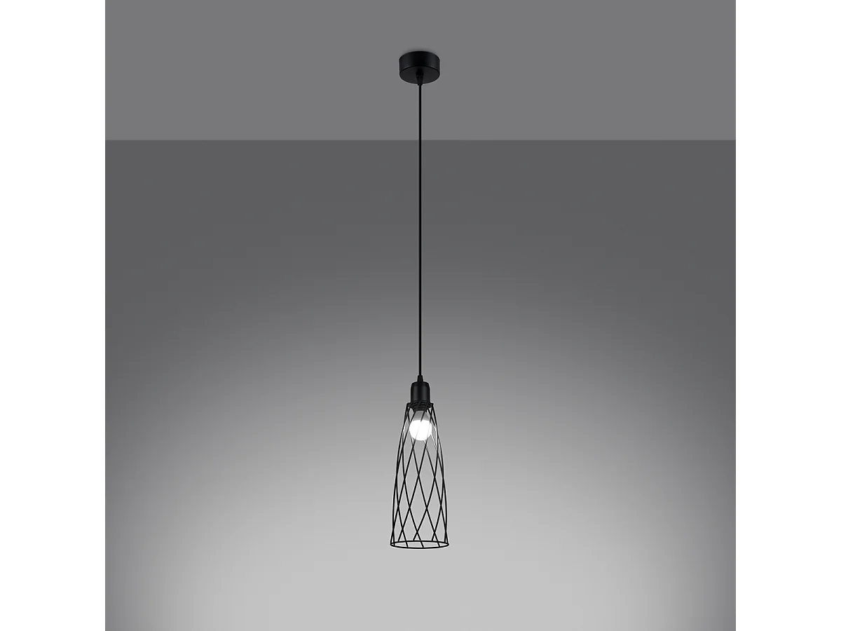 Luminárias Pendentes Suba Industrial, Aço - 1 Lichtbronnen - L.12 X H.139 Cm - Preto