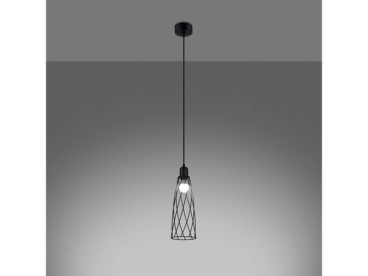 Lampe Suspendues Suba Industriel En Acier - 1 Sources Lumineuses - L.12 X H.139 Cm - Noir