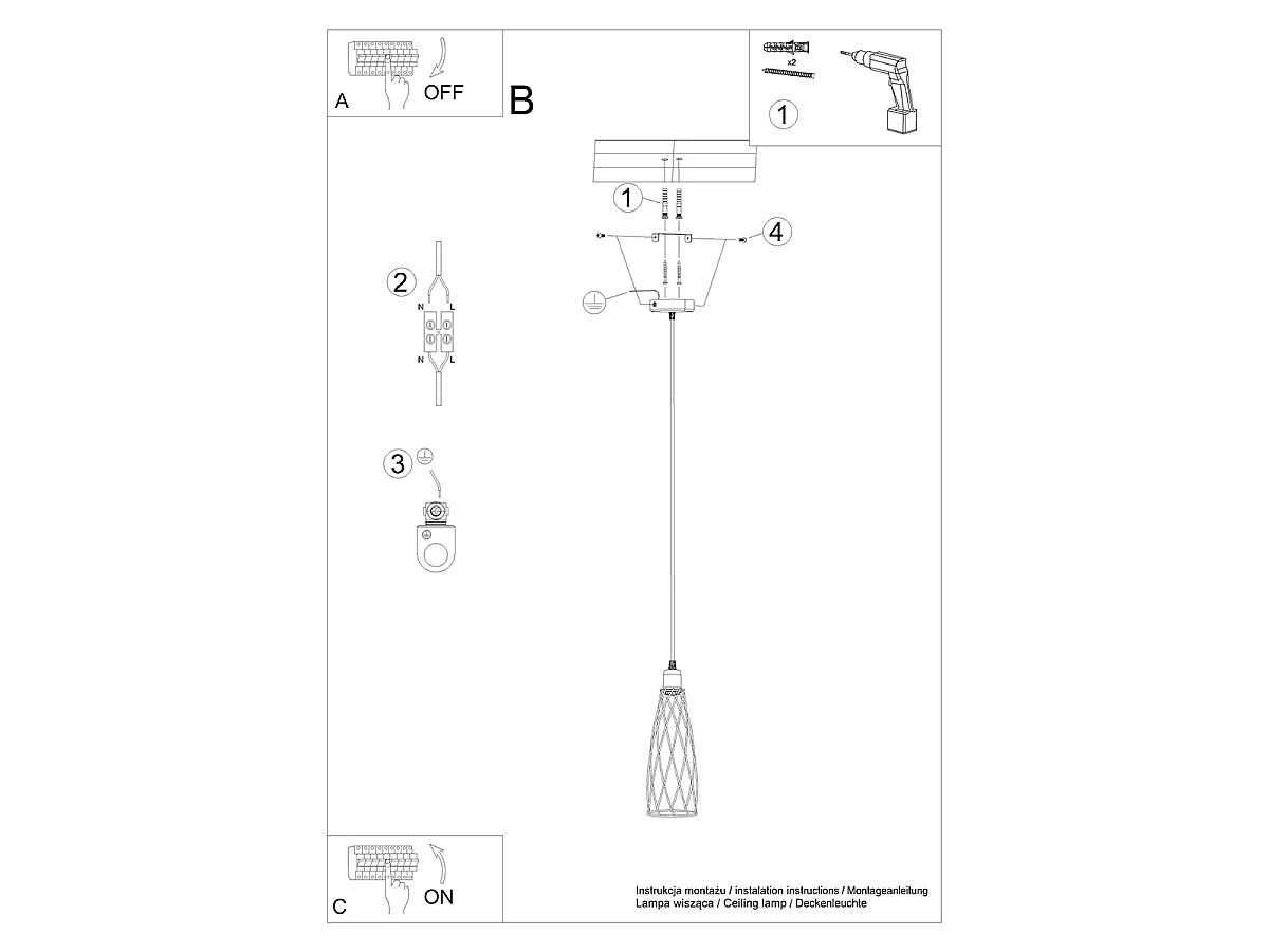 Lampe Suspendues Suba Industriel En Acier - 1 Sources Lumineuses - L.12 X H.139 Cm - Noir