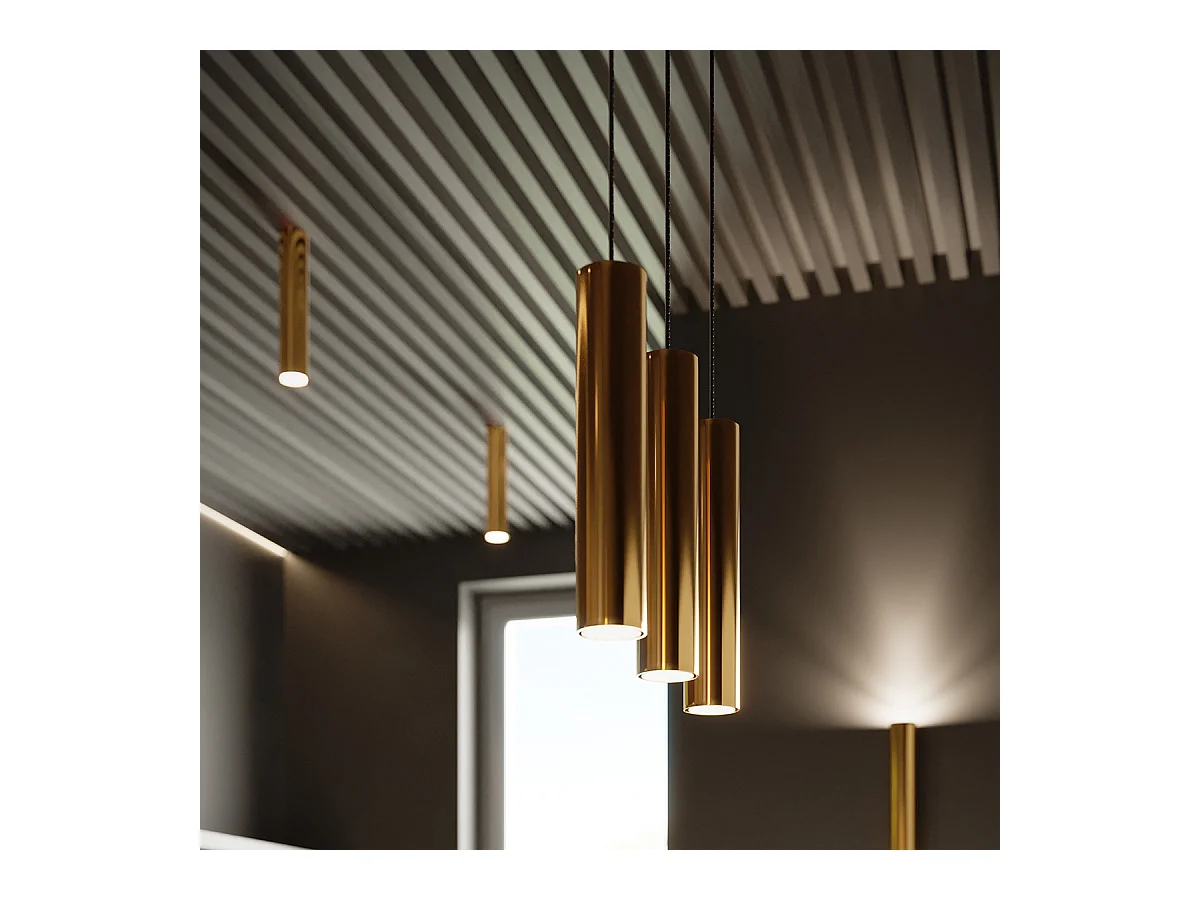 Lampade A Sospensione Lagos Moderno Di Acciaio - 1 Sorgenti Luminose - L.8 X A.100 Cm - Splendore Dorato