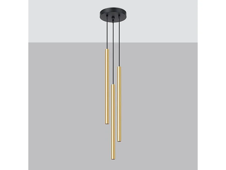 Lámparas Colgantes Pastelo Moderno De Acero - 3 Fuentes Luminosas - L.20 X A.90 Cm - Brillo Dorado