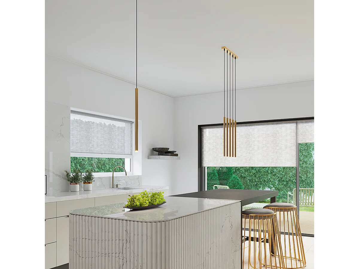 Lámparas Colgantes Pastelo Moderno De Acero - 5 Fuentes Luminosas - L.25 X A.110 Cm - Dorado