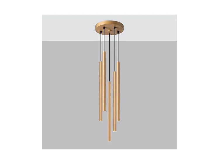 Lampes Suspendues Pastelo Moderne En Acier - 5 Sources Lumineuses - L.25 X H.110 Cm - Doré