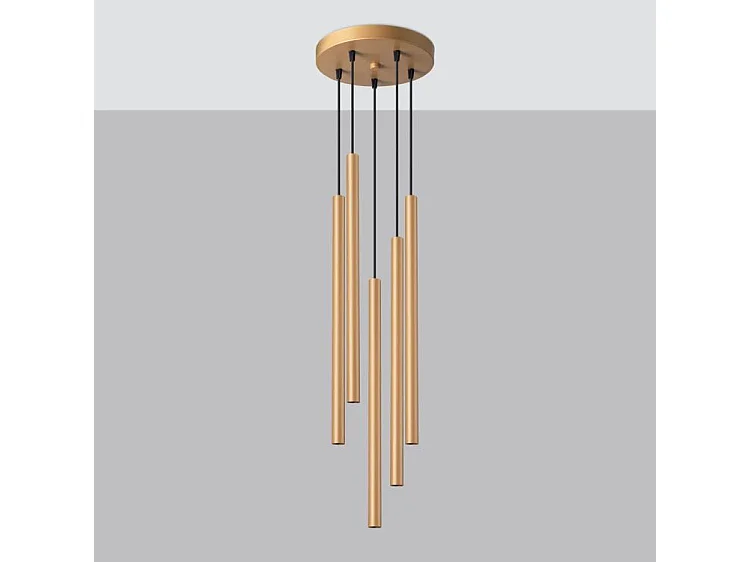 Hanglamp PASTELO modern van  - 5 lichtbronnen - L.25 x H.110 cm - gouden