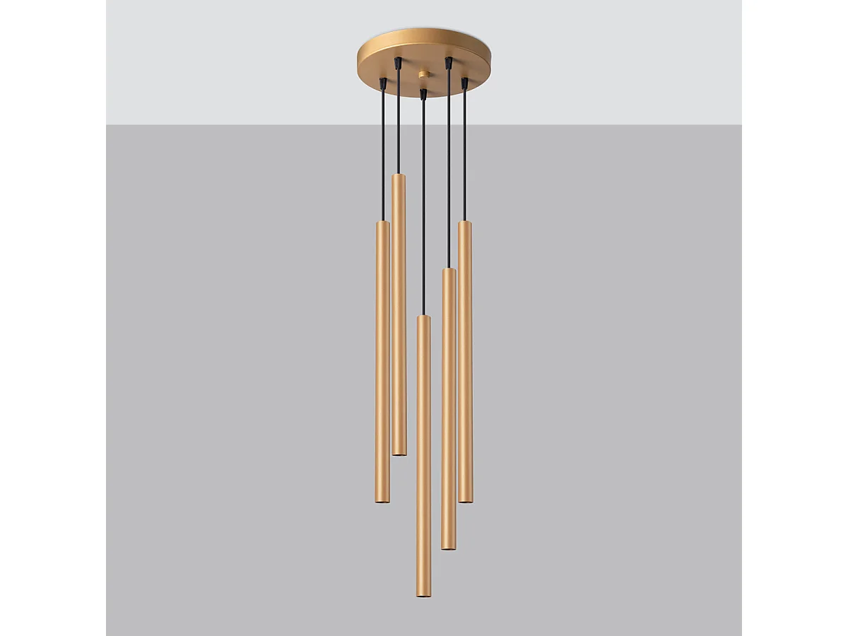 Hanglamp PASTELO modern van  - 5 lichtbronnen - L.25 x H.110 cm - gouden
