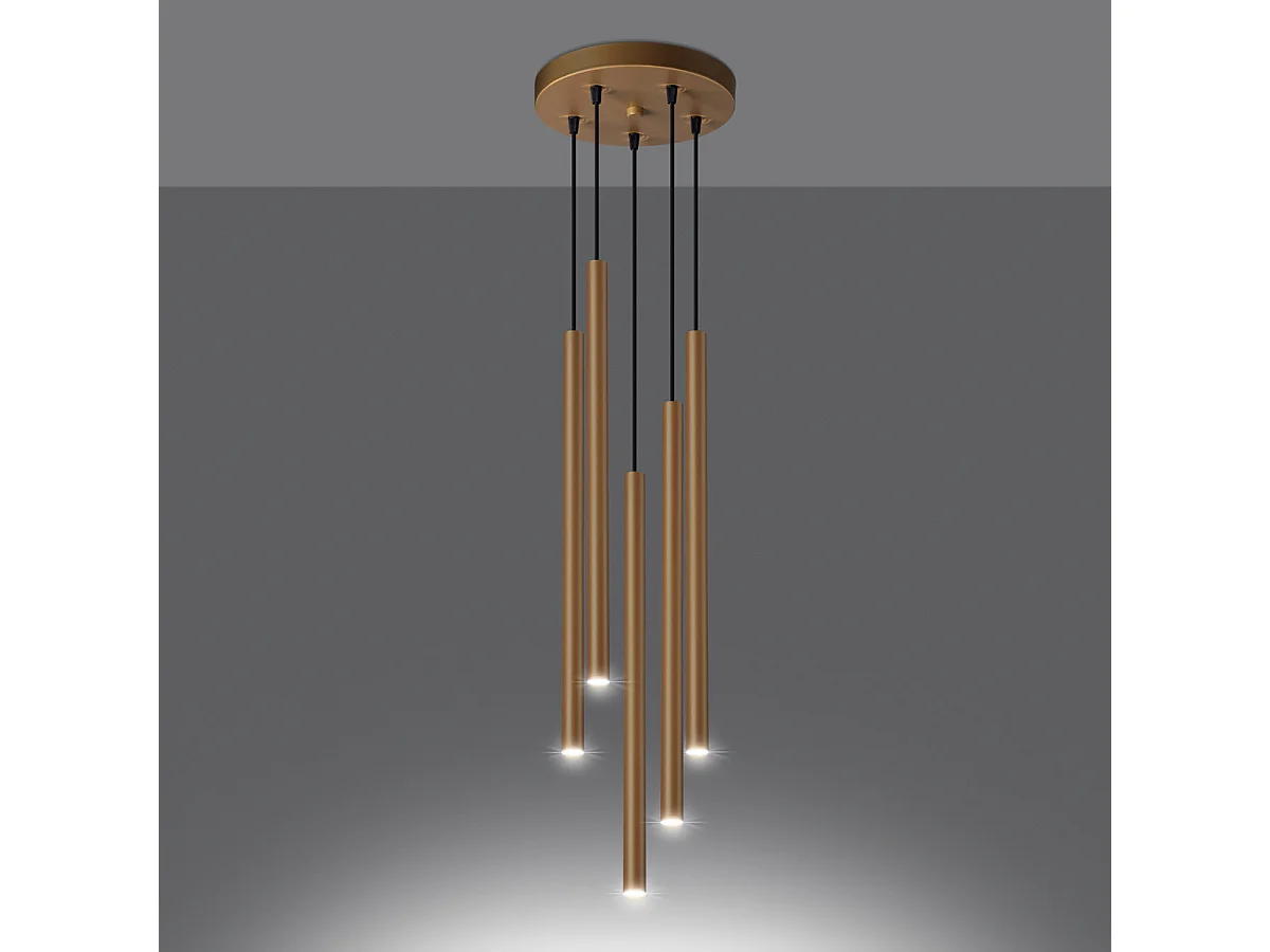 Hanglamp PASTELO modern van  - 5 lichtbronnen - L.25 x H.110 cm - gouden