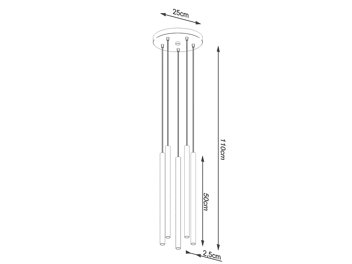 Hanglamp PASTELO modern van  - 5 lichtbronnen - L.25 x H.110 cm - gouden