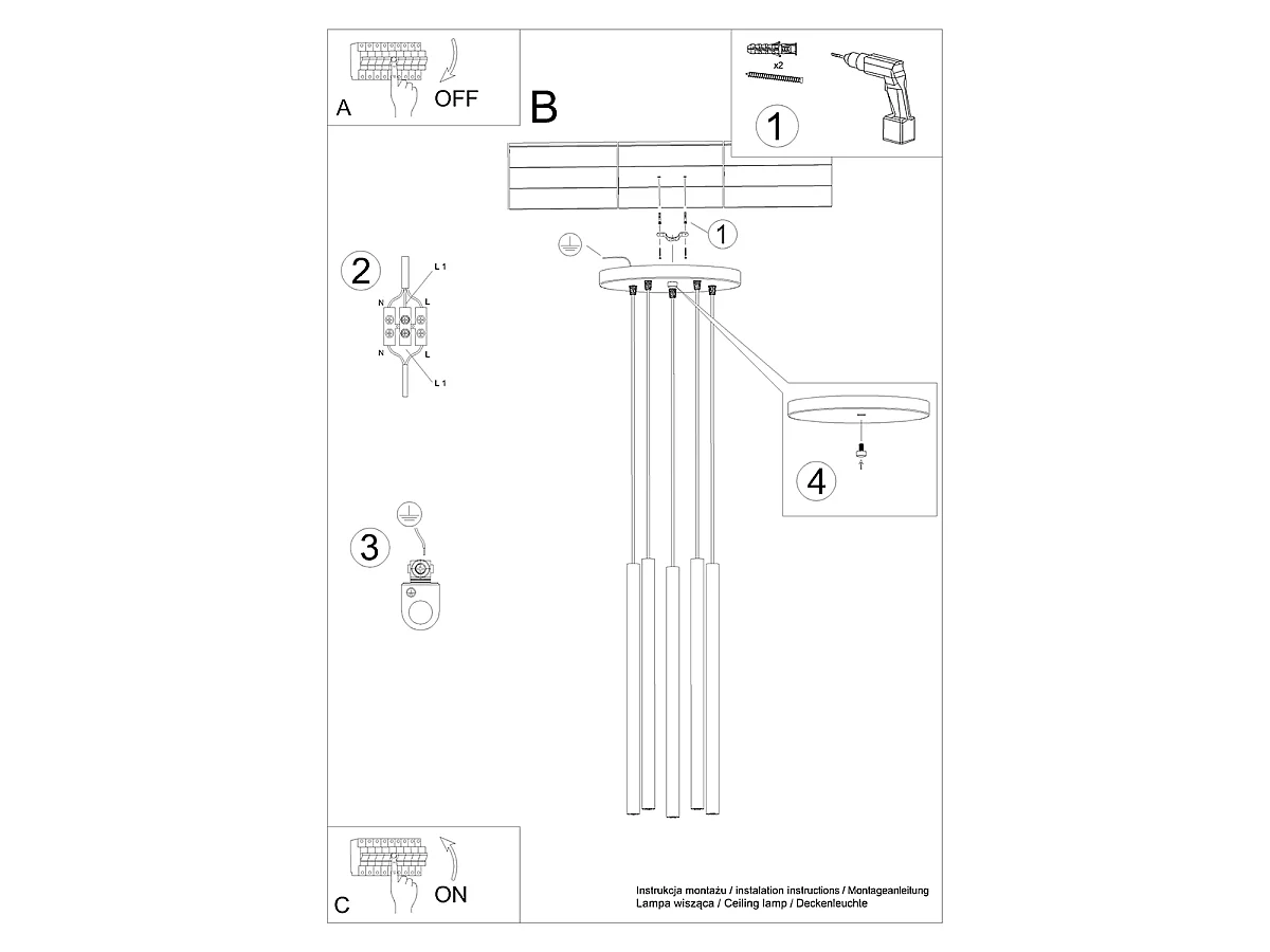 Hanglamp PASTELO modern van  - 5 lichtbronnen - L.25 x H.110 cm - gouden