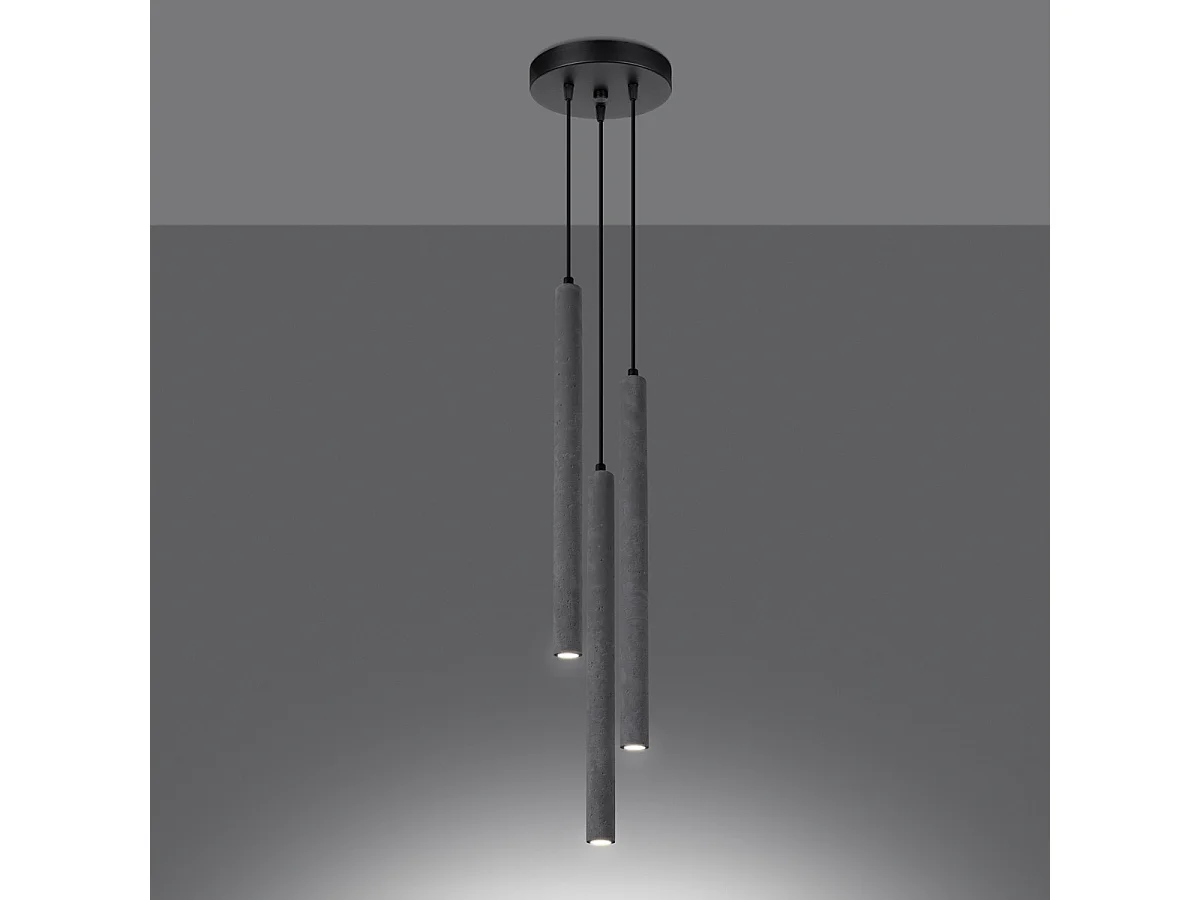 Lampe Suspendues Pastelo Moderne En Béton - 3 Sources Lumineuses - L.19,5 X H.115 Cm - Gris