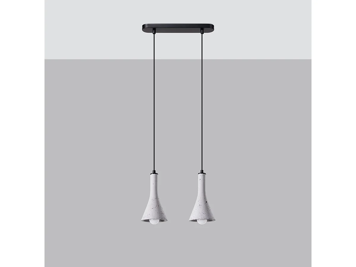 Lampe Suspendues Rea Moderne En Béton - 2 Sources Lumineuses - L.34 X H.113 Cm - Gris
