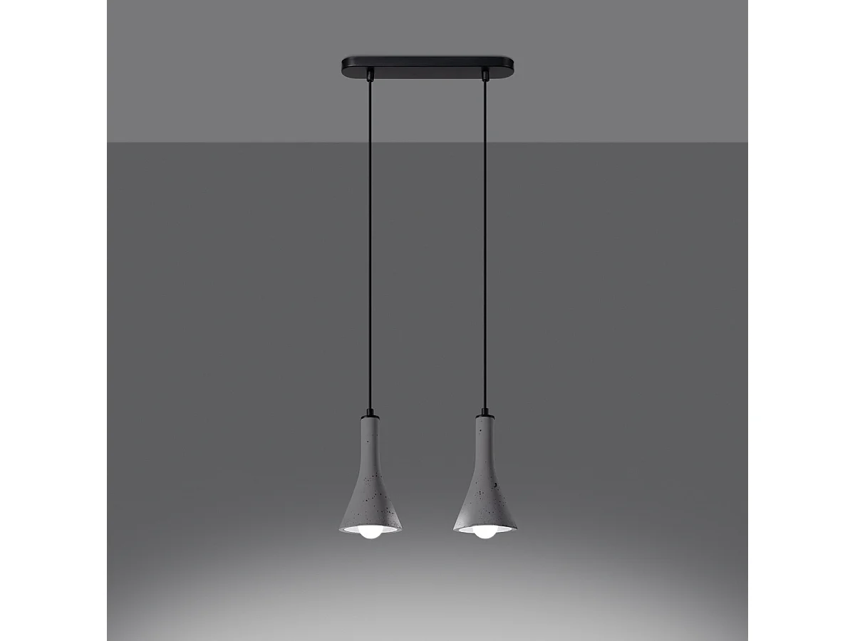 Lampe Suspendues Rea Moderne En Béton - 2 Sources Lumineuses - L.34 X H.113 Cm - Gris