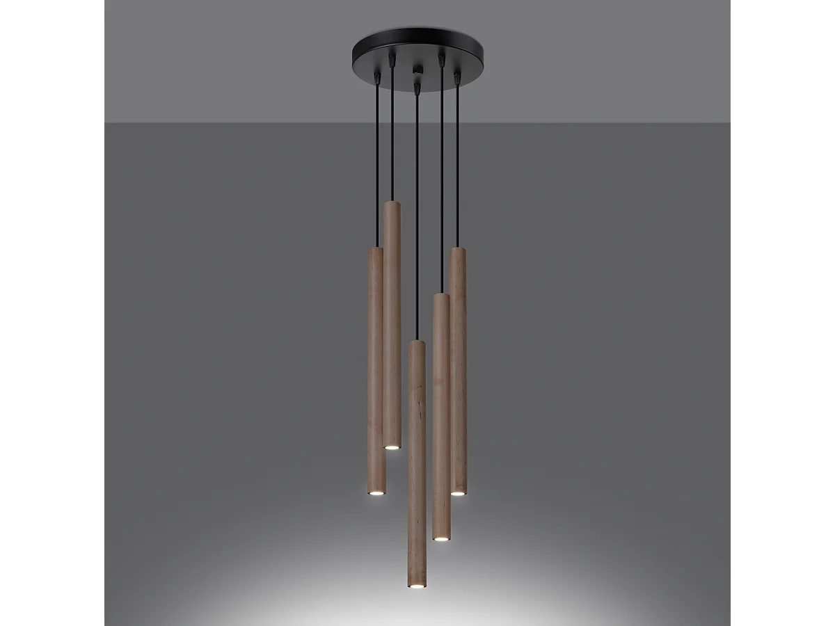 Lampes Suspendues Pastelo Moderne En Acier/Bois - 5 Sources Lumineuses - L.25 X H.110 Cm - Bois