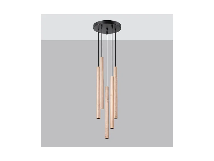 Lampes Suspendues Pastelo Moderne En Acier/Bois - 5 Sources Lumineuses - L.25 X H.110 Cm - Bois