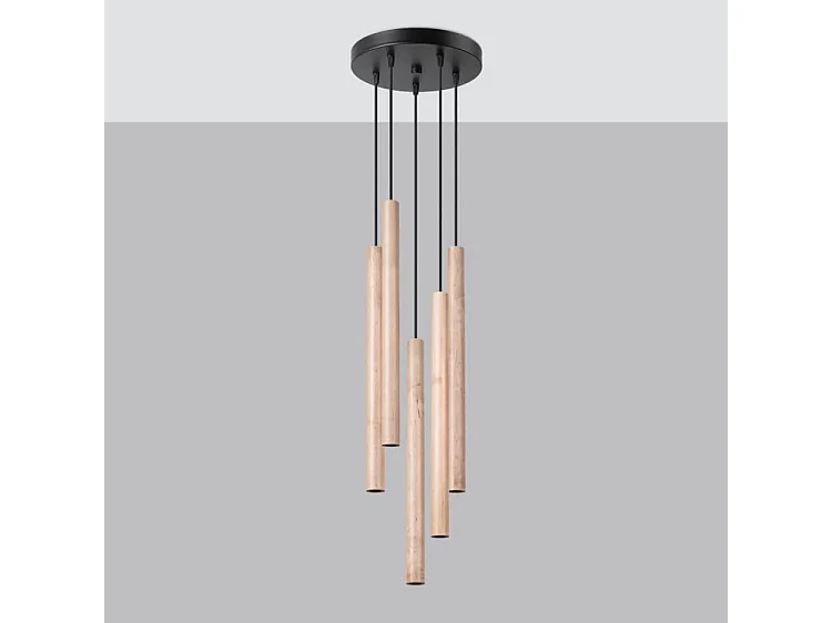 Lampe Suspendues Pastelo Moderne En Acier/Bois - 5 Sources Lumineuses - L.25 X H.110 Cm - Bois