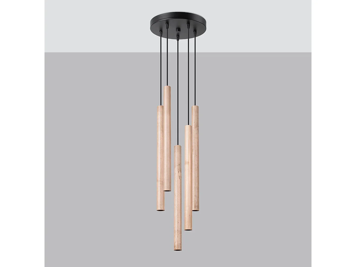 Lampe Suspendues Pastelo Moderne En Acier/Bois - 5 Sources Lumineuses - L.25 X H.110 Cm - Bois