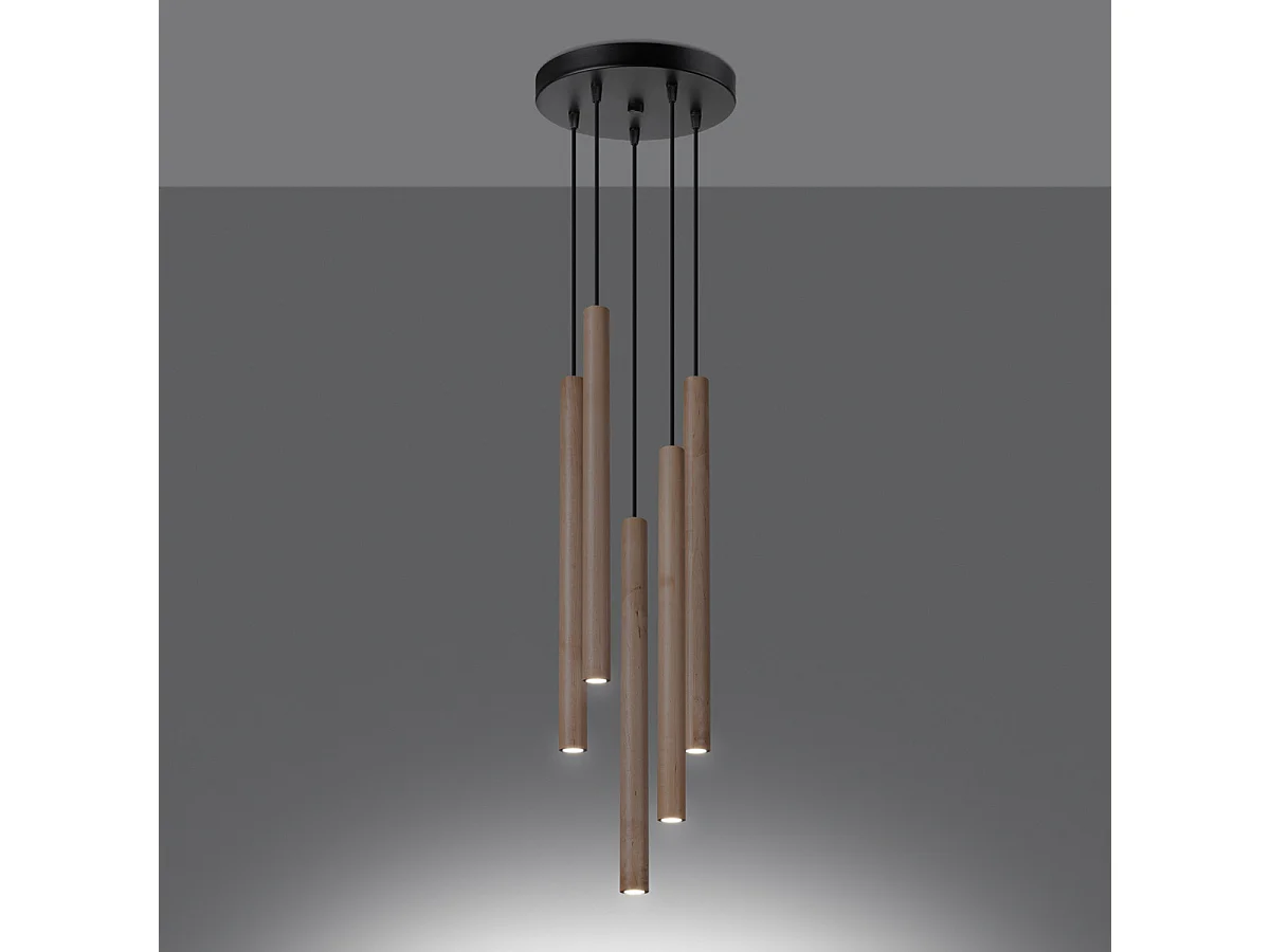 Lampe Suspendues Pastelo Moderne En Acier/Bois - 5 Sources Lumineuses - L.25 X H.110 Cm - Bois