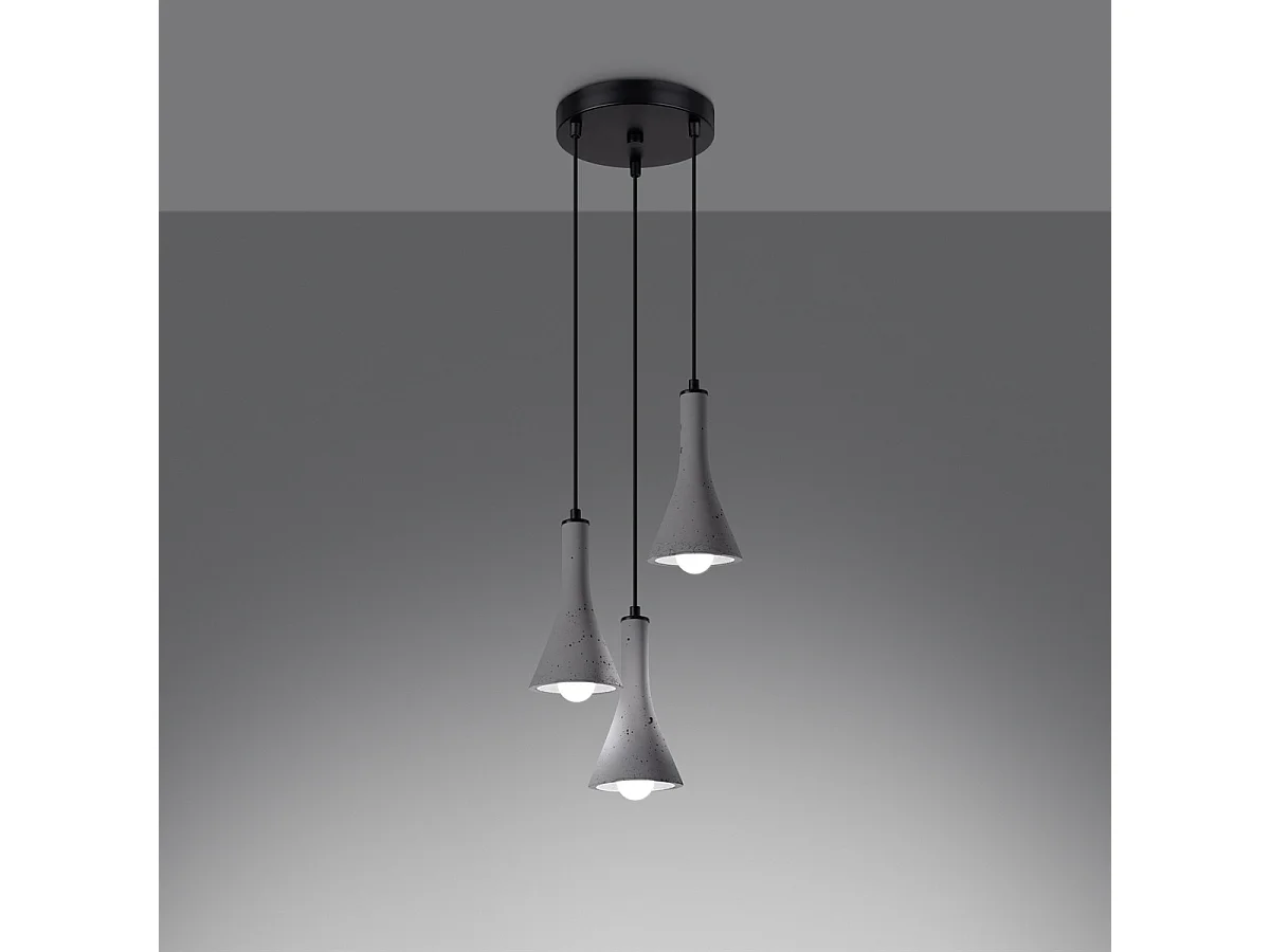 Lampe Suspendues Rea Moderne En Béton - 3 Sources Lumineuses - L.27 X H.115 Cm - Gris