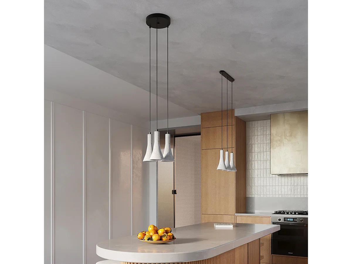 Lampe Suspendues Rea Moderne En Béton - 3 Sources Lumineuses - L.27 X H.115 Cm - Gris